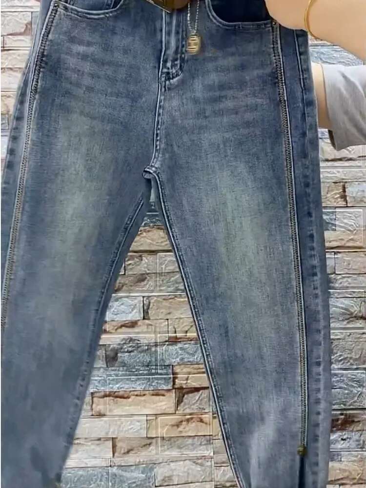 2023 NEW Spring Autumn High Waist Straight Loose Fit Stretch Haren Denim Ladies Ankle-Length Jeans Pants