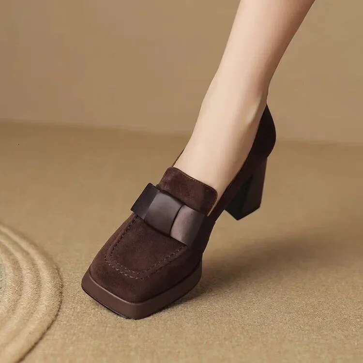 High 2025 New Fashion Bow Dress Loafers Female Platform Heels Leather Mary Jane Retro Women Shoes Solid Color