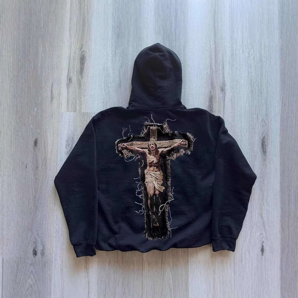 American fashion trend autumn and winter hooded cross patch embroidered jacket loose lazy hoodie