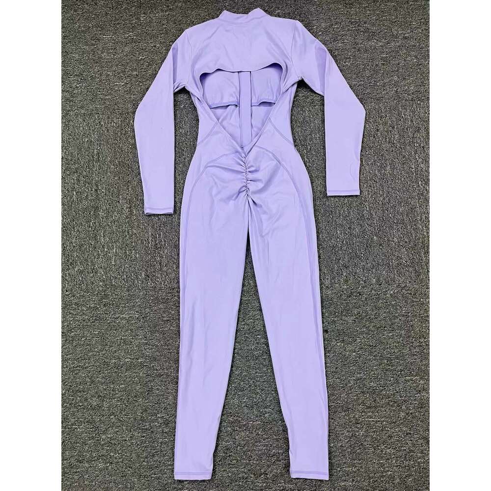 Women Long Sleeve Jumpsuit One-Piece Zipper Yoga Set Gym Push Up Workout Clothes Fiess Bodysuit Sportswear KLMY