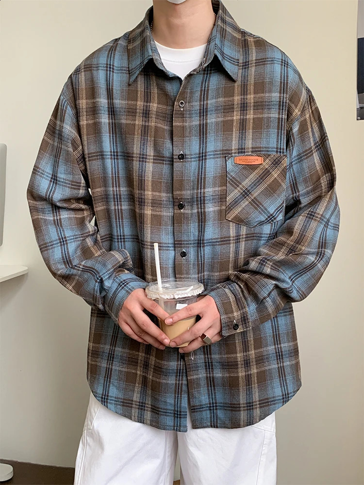 10XL Mens Plaid Long Sleeve Shirt Spring Plus Size 6XL 7XL 8XL 9XL Oversize Fashion Casual Loose Soft Dress Shirts 250303
