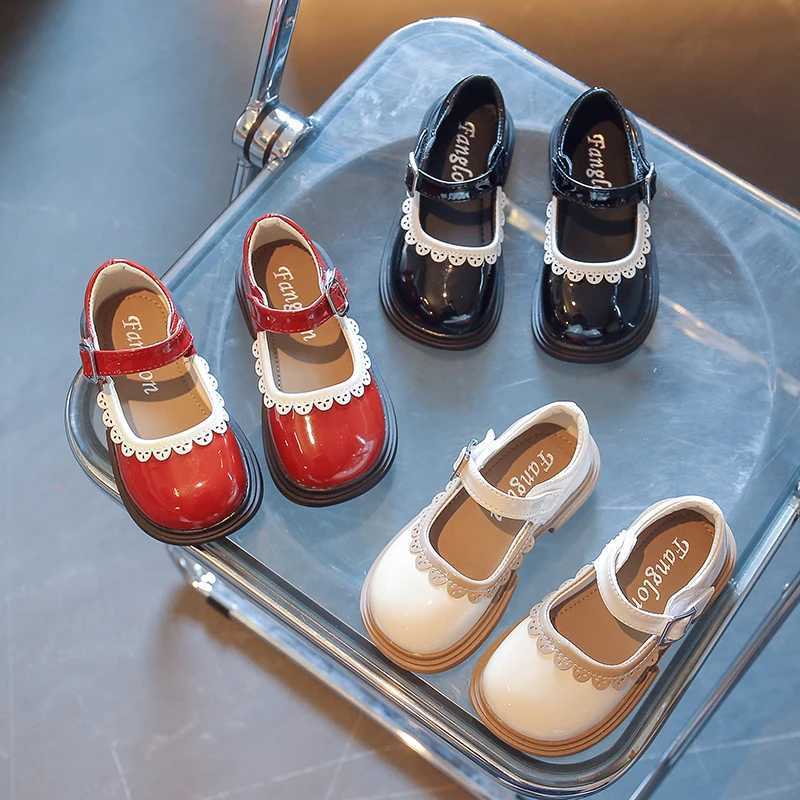Autumn Little Girls Mary Janes Ruffles British Style School Children Leather Shoes 23-36 Solid Color Stylish Comfy Kids FlatsT250306