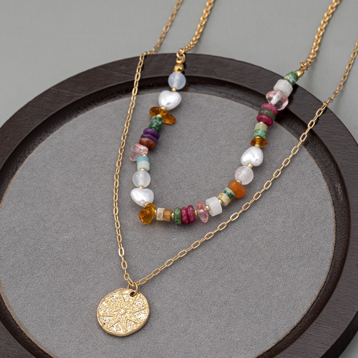 Fashion Personality Simple Double Chain Necklace With Beaded Double Chain Necklace With High Sense Clavicle Chain Women's Jewelry