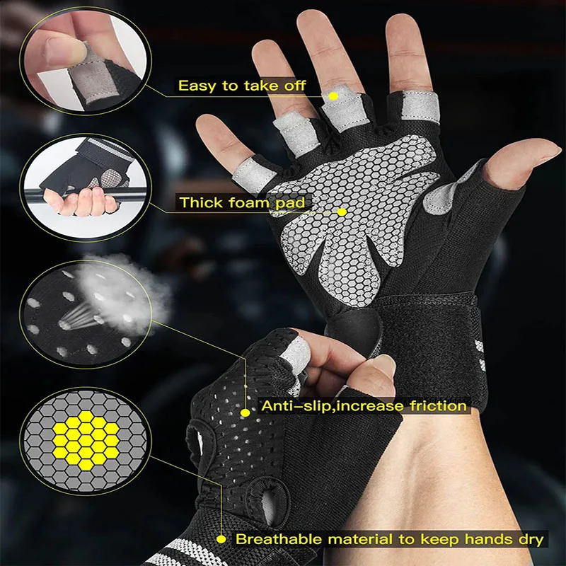 Mens and Womens Half Finger Cycling Gloves Anti Slip Breathable Accessories Gym Exercise Wristband 250304