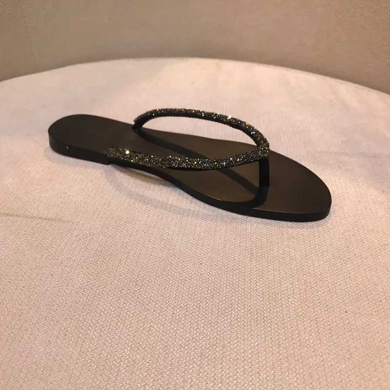 Five Shoes Low Ladies Slippers Glitter Slides Fi Square Toe Rubber Flip Flops Summer s Wan 2025 Jelly Luxury Soft Y250306
