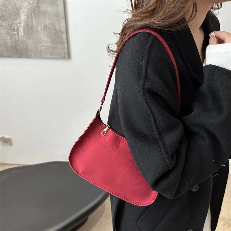 Texture Red Fashion Women's New Suede Single Shoulder Crossbody Bag Small Underarm Hobo Bags