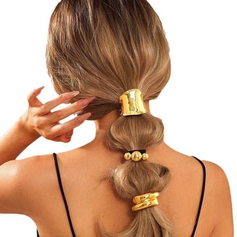 Retro metal shiny surface smooth hair loop fashionable personality hair loop punk wild hair rope hair accessory X250306
