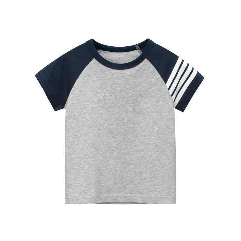 Brand 2025 Summer New Childrens Short Sleeve T-shirt Fashion Boys Bottoming Shirt Patchwork Stripe Cotton Top Tees DropshippingT250306