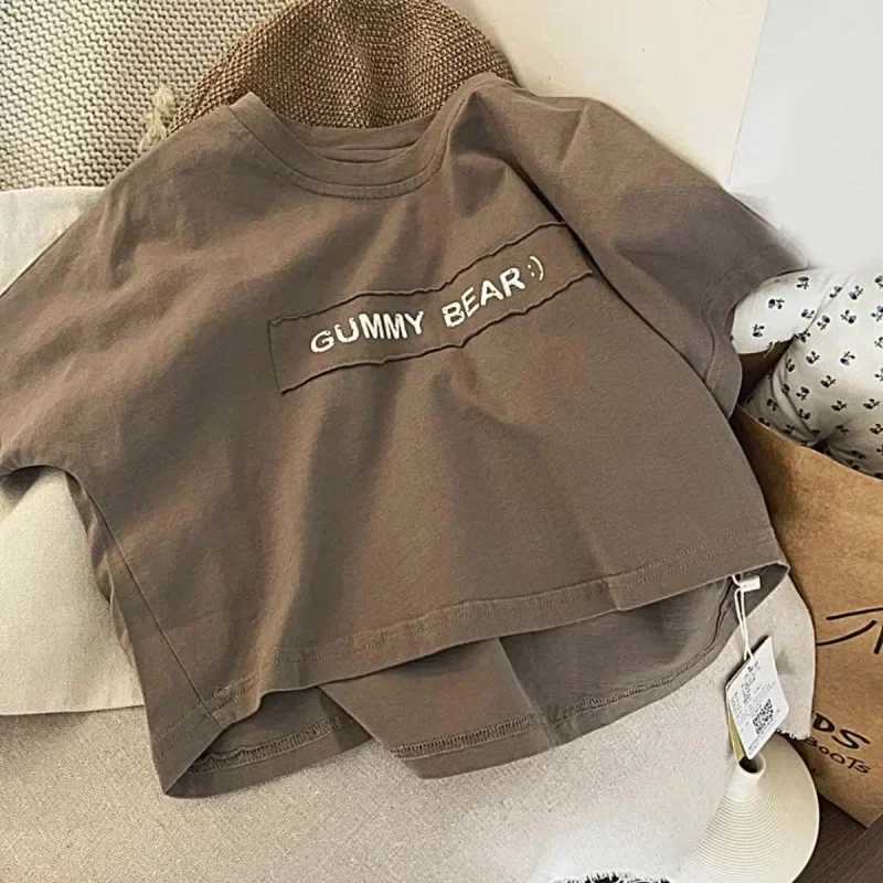 Baby Girls Boys Short Sleeved T-shirt Kids Letter Top Tees Toddler Loose Pullover 2025 Summer 1 To 8Yrs Childrens ClothingT250306