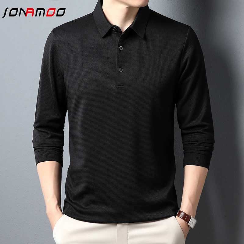 Mens Business Casual Polo Long Sleeve T-shirt Summer Comfortable Solid Top X250306