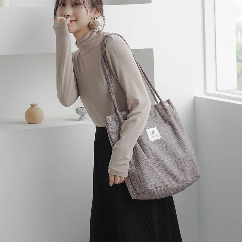 Women Woolen Canvas Shoulder Bag Cotton Cloth Handbags Checked Pattern Tote Soft Fabric Large Capacity Shopping Bags For Ladies 250306