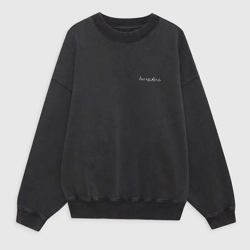 25 Spring New North American Niche AB Graffiti Letter Printing Washing Water Frying Color Old Black And Gray Women's Sweater