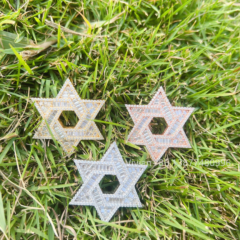 Luxury Star Iced Out Fashion Silver Necklace with Blank Vvs Moissanite Chain Gold Filled Pendant