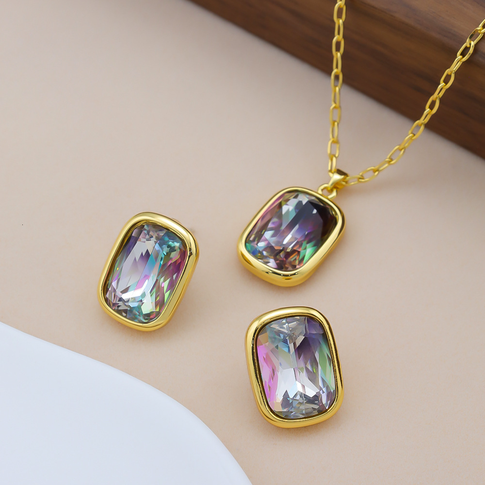 French Luxury Luxury High Sense Square Crystal Necklace Women S925 Silver Pin Earrings Jewelry
