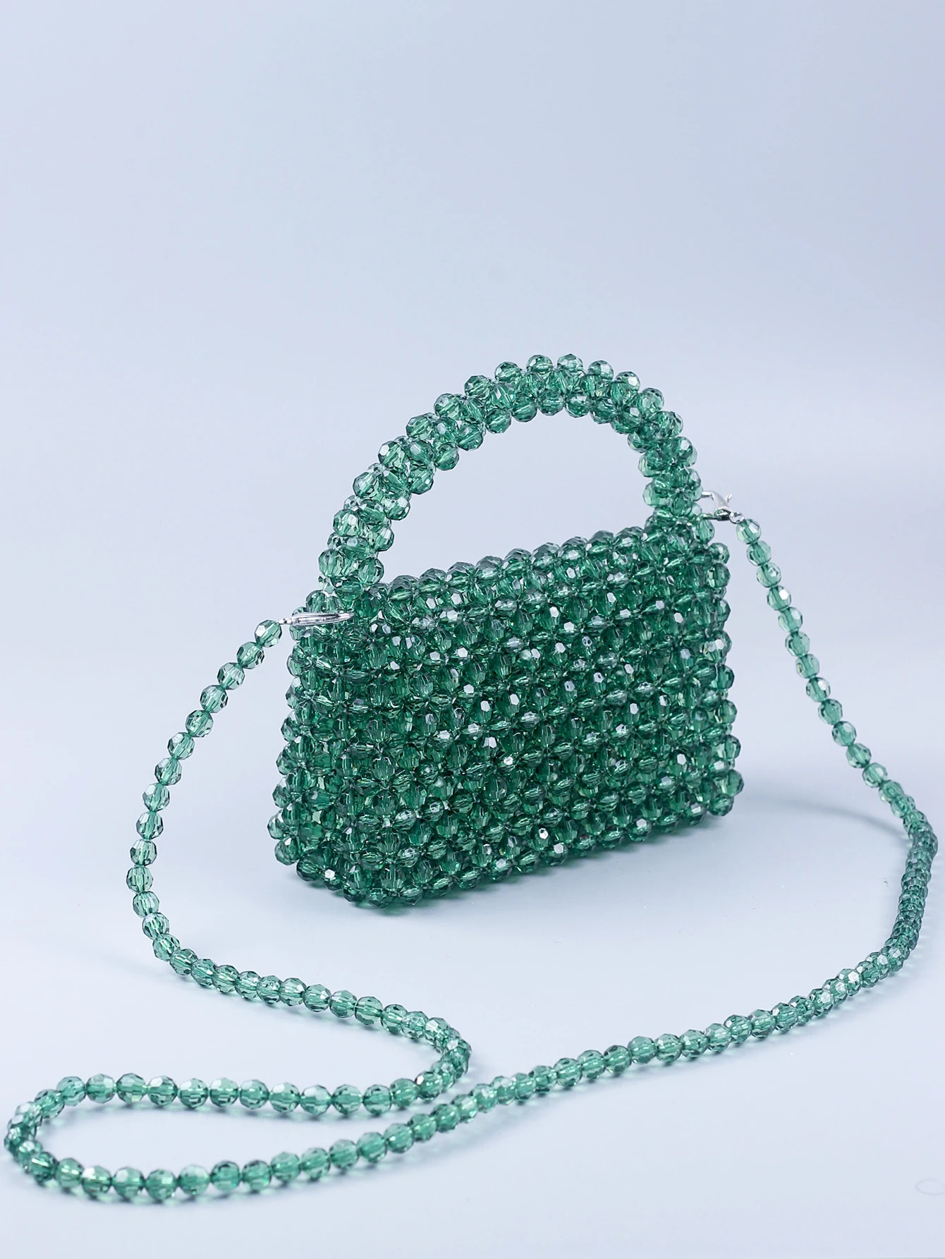 Small and Pure Handmade Beaded Hollow Crystal Beads Knitted Handheld Banquet Candy Color Small Square Bag 250306