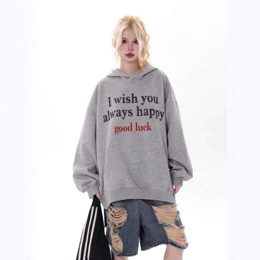 American letter hooded sweatshirt print unisex lazy hip-hop loose top
