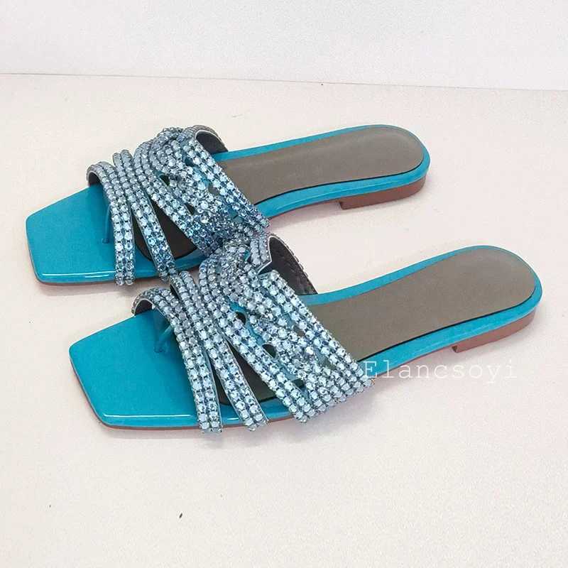 2025 Summer Shining Rhine Decorative Sliding Block Warms Outdoor Fi Sandals Square Toe Smooth Block Shoulder Casual Beach Shoes Y250306