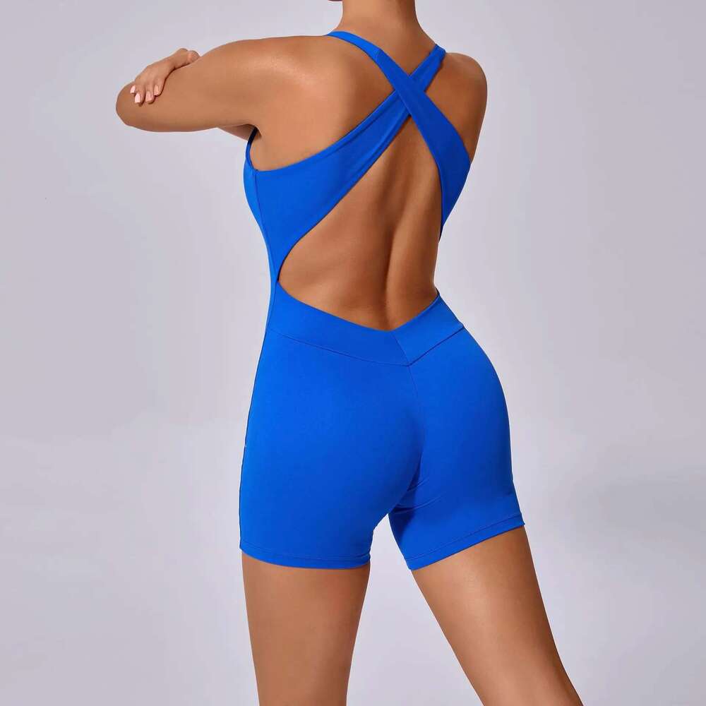 New Pad Lycra Laced Yoga Set Hip Lifting Squat Proof Shorts Sports One Piece Jumpsuit Gym Fiess Bodysuit Active Cycg Wear KLMY