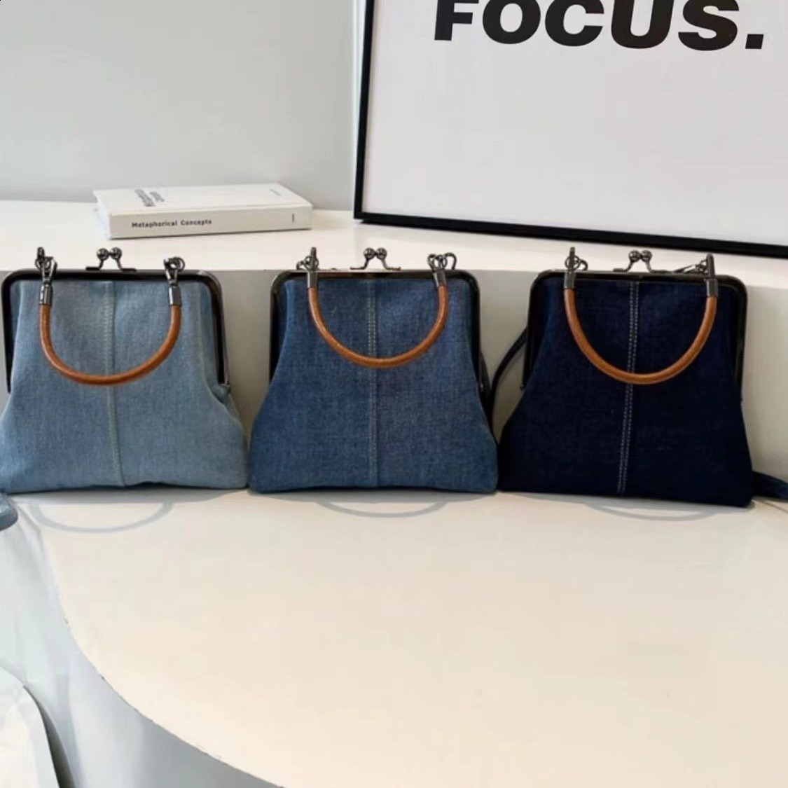autumn new small handbag womens handbag handmade denim splicing hand-held crossbody bag shoulder bag small shoulder bag 240919