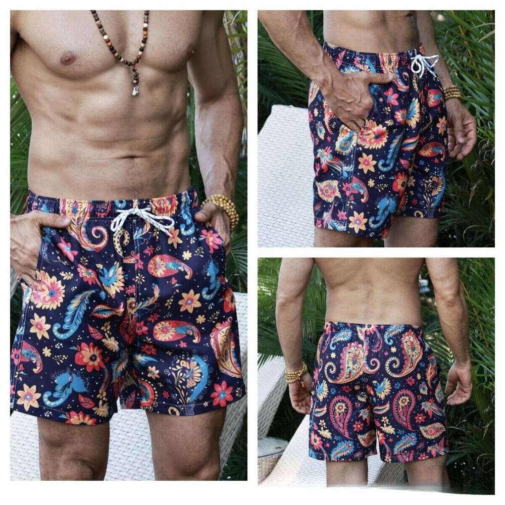 Coconut tree quick drying beach Hawaiian shorts, casual men's beach, summer loose surfing pants, 2025 new style, chic and elegant clothing