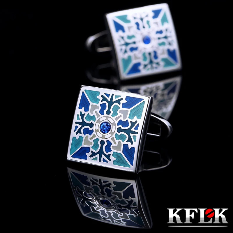 KFLK jewelry French shirt cufflink for mens Blue Cuff link Button High Quality Wedding Groom Enamel guests 250227