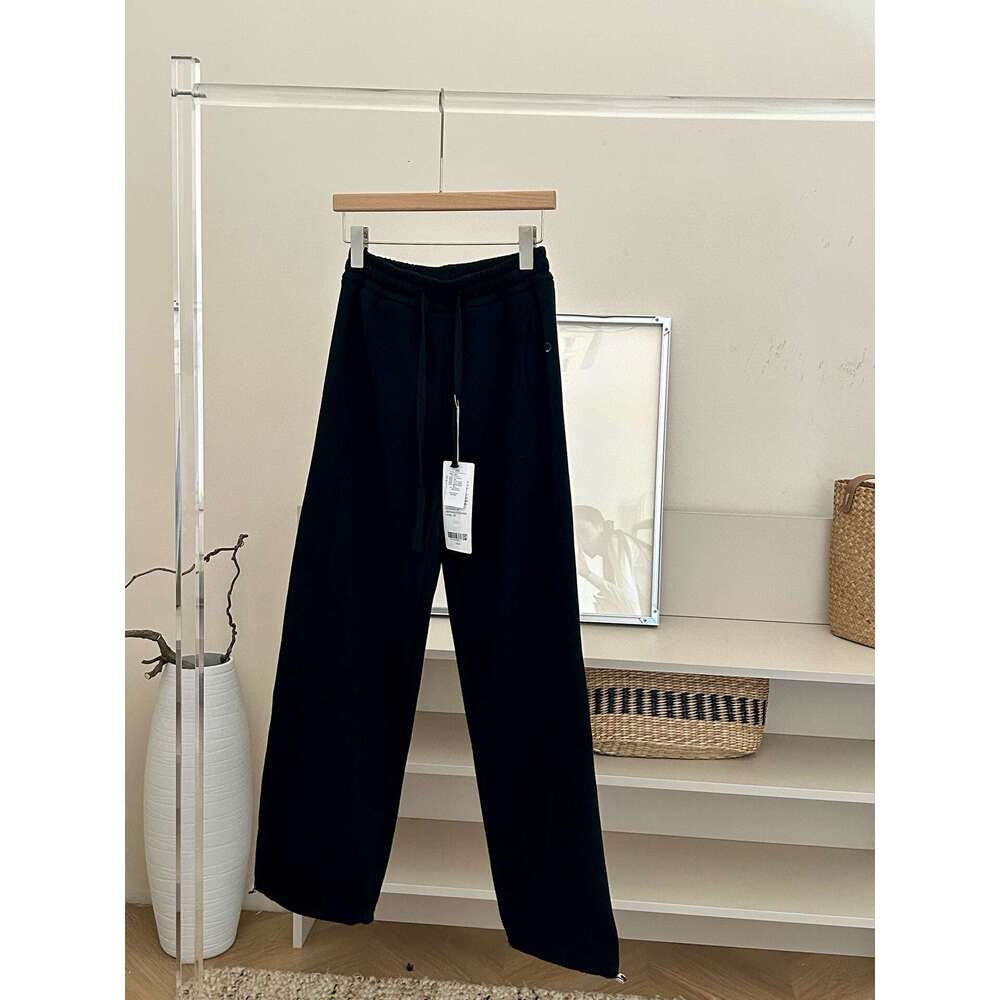 Winter New Style Plush Drawstring Elastic Waist Straight Wide Leg Versatile Warm Casual Pants Solid Color