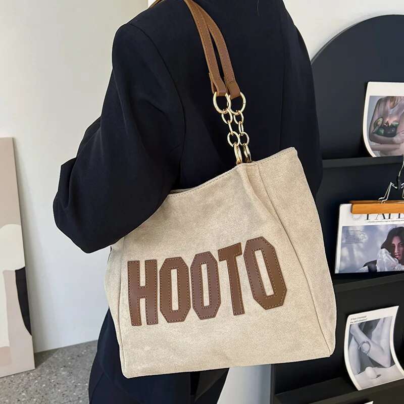 Women's Canvas Shoulder Bags Eco Reusable Solid Colour Shopper Fashion Large Capacity Handbags Casual Simple Bag for Students