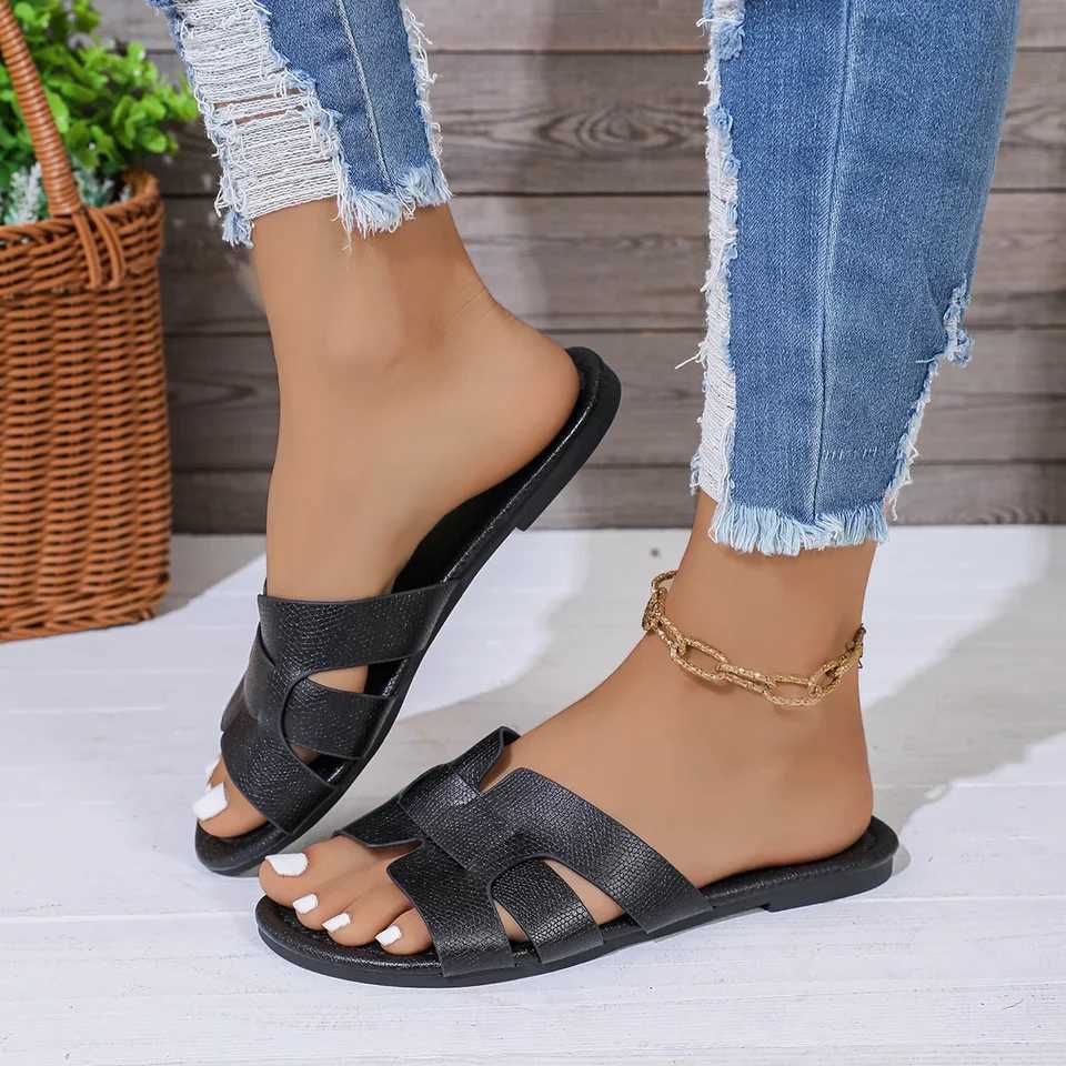 Wens Black Flat Slippers Open Heel Sandals Casual Beach Shoes Indoor Outdoor Wear Cfortable Slip-Footwear Y250306