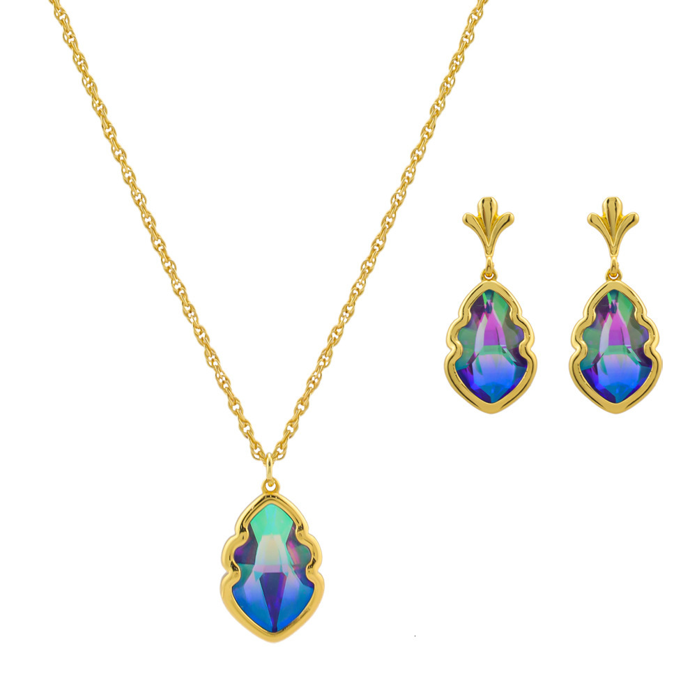 French Retro Dazzling Glass Necklace For Women Oval Accessories Earrings For Women Fashion High Sense