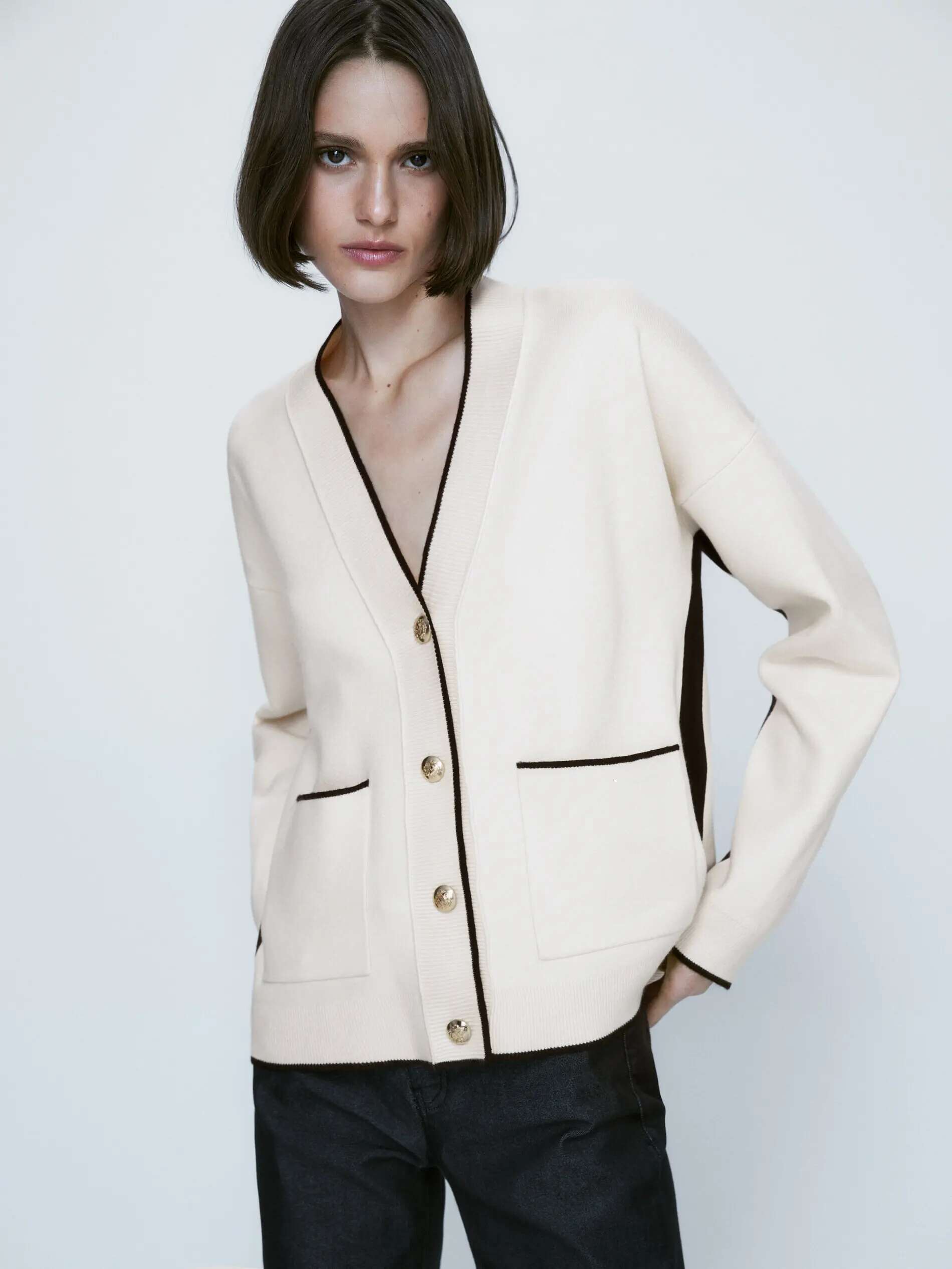 Ethereal MD 2025 Massidutti Spring New Style Of Slim-Fit Patchwork Design Pocket Temperament Women's Knit Cardigan Sweater