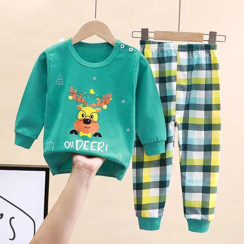 Newborn Kids Boys Girls Pajama Sets Cartoon Casual Long Sleeve Cute T-Shirt Tops with Pants Toddler Baby Autumn Sleeping Clothes M250306
