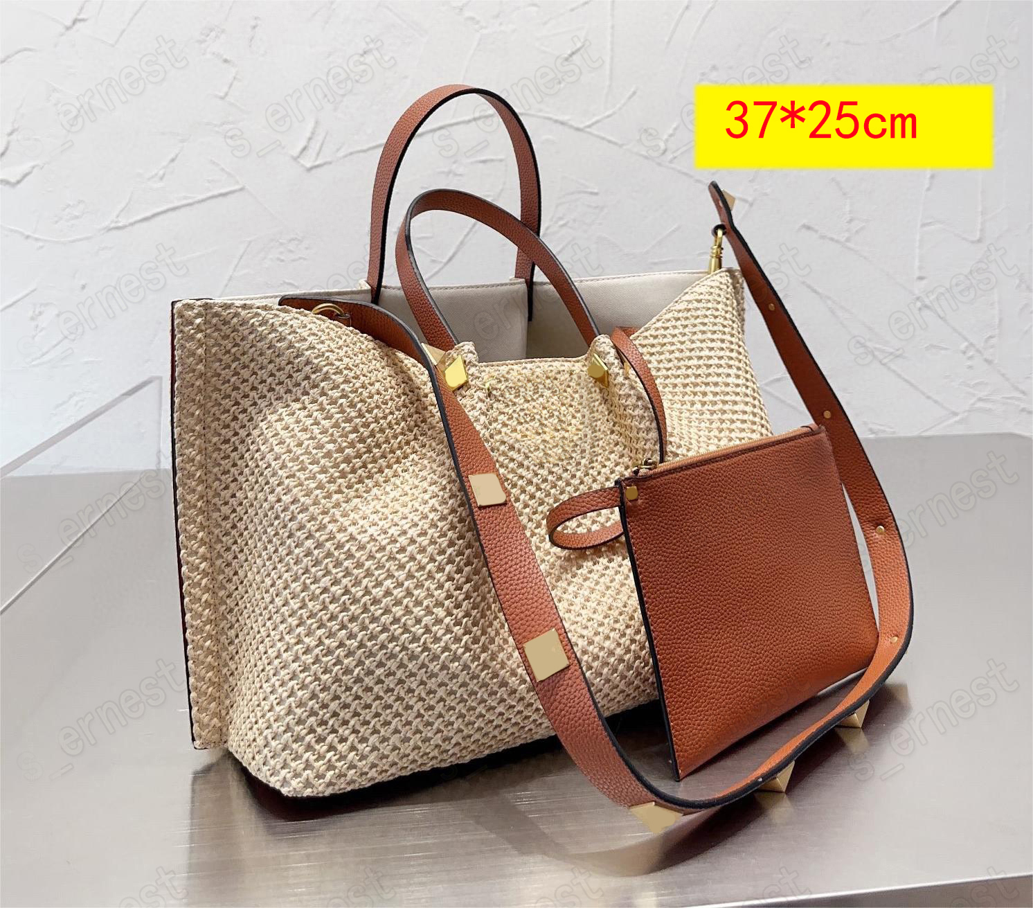 Designer Bag Beach straw bag simple and practical women's rivet handbag casual Canvas Crochet Shoulder Bags