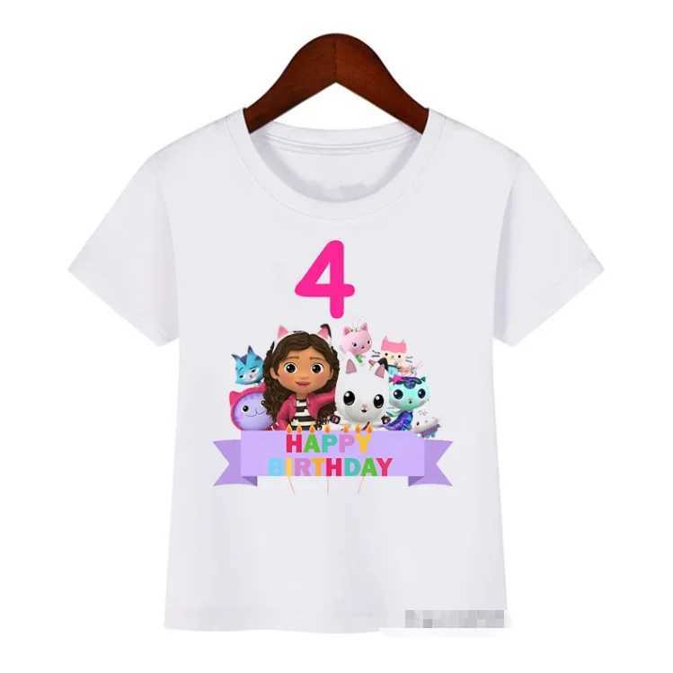 Summer Cute Gabbys Doll House Cartoon Tshirt For Kids Birthday Clothing 2-12 Year Baby Girls Tshirt TopsT250306