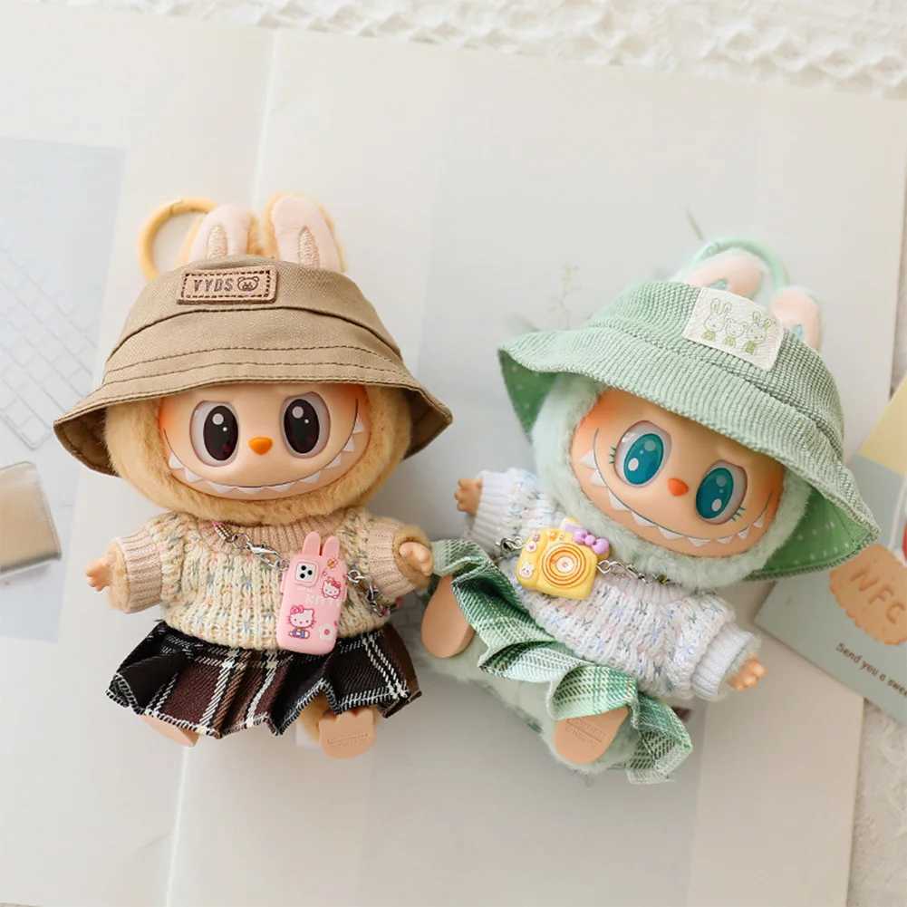 17cm Labubu Doll Clothes Set for Ropa Labubu Macaron Dolls JK Pleated Skirt with Camera and ShoesT250307