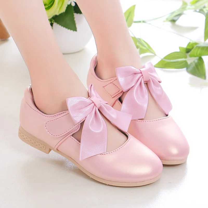 Girls Princess Shoes Shallow Bowknot Metallic Color Fashion Sweet Girls Mary Janes Shoes Light Non-slip 26-36 Kids Ballet FlatsT250306