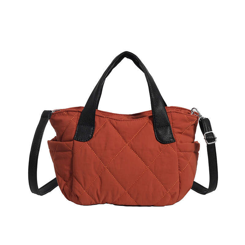 Autumn And Winter Cotton Clothing Handbag, Women's Simple Nylon Soft Tote Bag, High-End Diamond Grid Single Shoulder Crossbody Bag