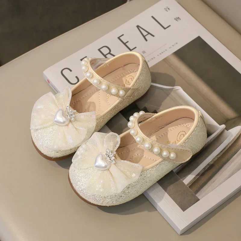 Spring Sweet Girl Princess Shoes Elegant Lace Bowknot Childrens Leather Shoes Fashion Sequins Love Crown Kids Mary Jane ShoesT250306