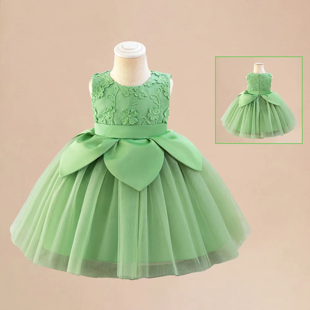 Toddler Girls Green Party Dress Princess Evening Sleeveless Gown Girls Fly Sleeves Bow 1-5Y Birthday Weddings Gown Summer Dress 250305