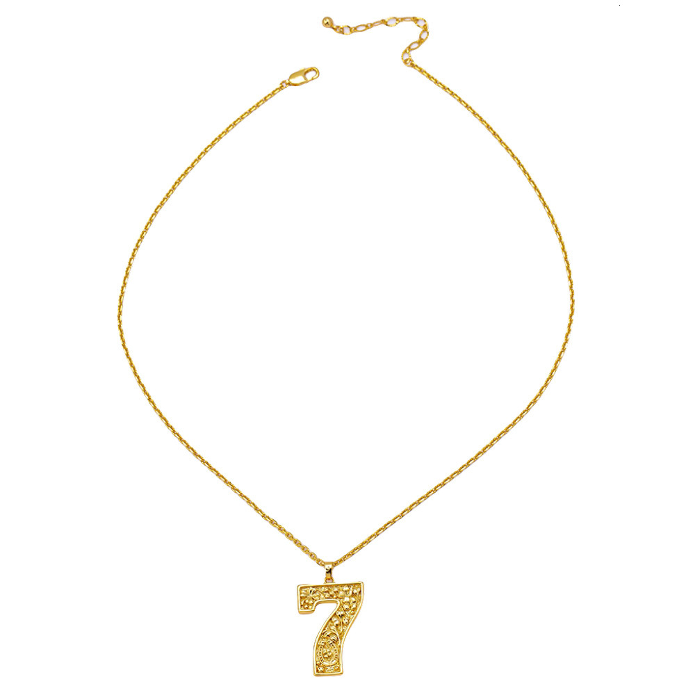 Stylish Simple Brass Gold Plated Lucky Seven Pendant Necklace Collarbone Chain Temperament Woman