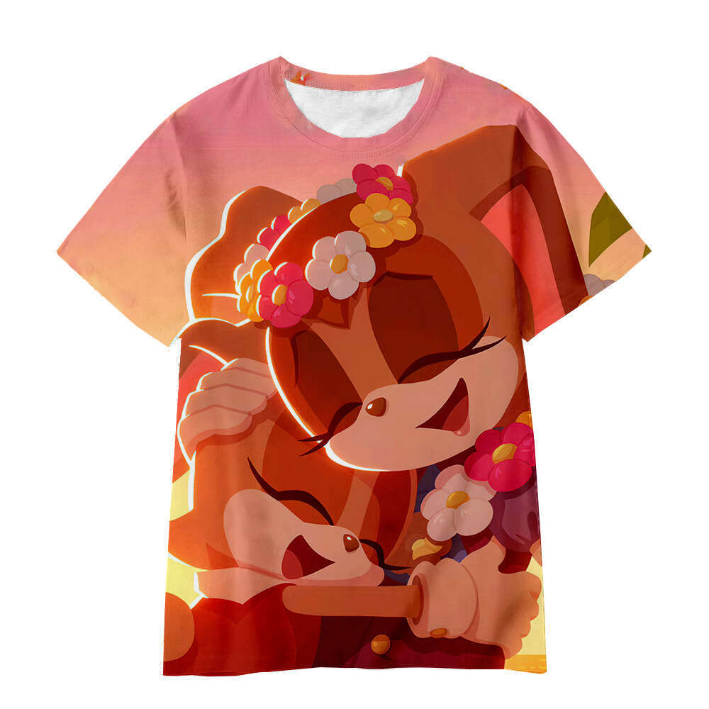 sports short sleeved animated Sonic 3D digital printed children's T-shirt 2025 new style chic and elegant clothing