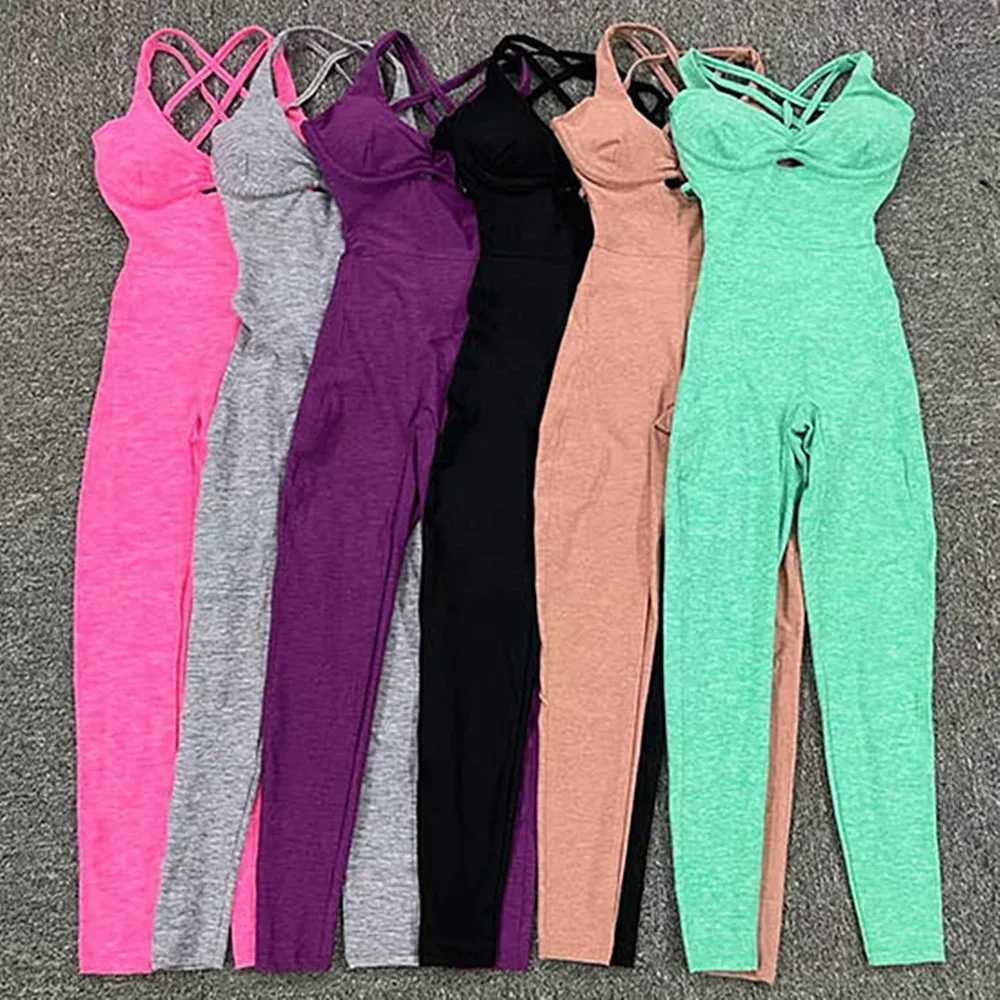 New Nylon Pad Women Set Rompers One Piece Jumpsuit Gym Exercise Sports Bra Romper Shorts Sportwear Active Suit W250306