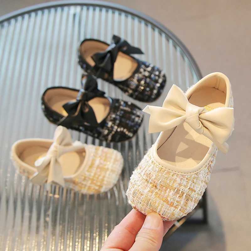 Little Girls Mary Janes Elegant Black Beige Autumn New Kids Flat Shoes Hook-loop Fashion Trendy Bow-knot Children Princess ShoeT250306