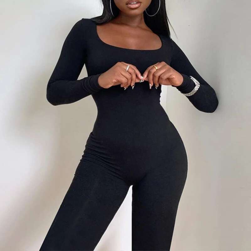 Sexy Black Jumpsuits For Women Autumn Long Sleeve Solid Bodycon Basic Rompers Fashion Activity Streetwear Casual Skinny Overall KLMY