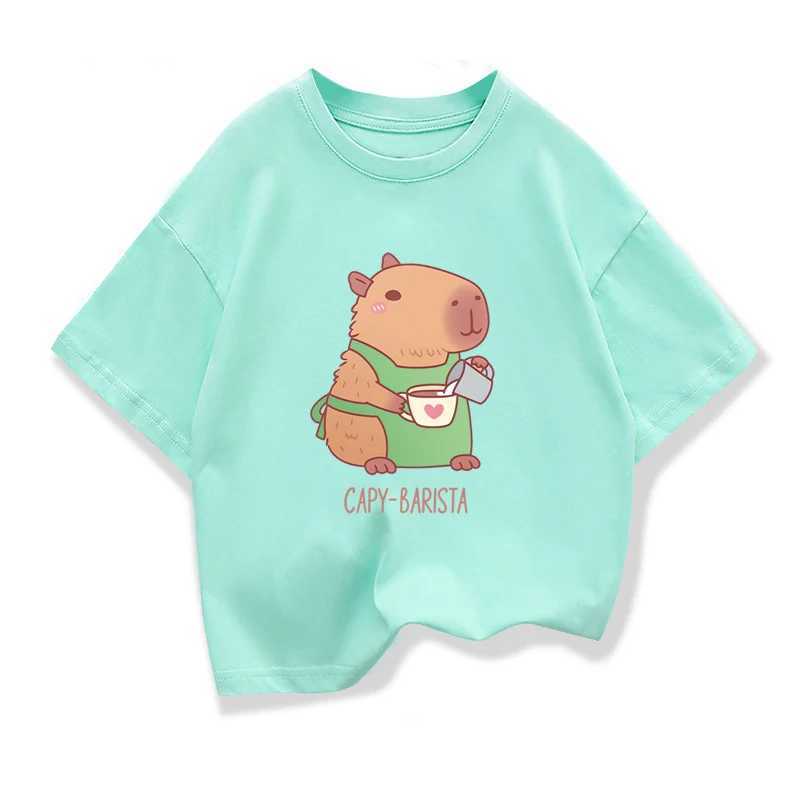 Capybara Kids Clothes T-shirt Summer Girls Loose Short Sleeve T-shirt Kids O-neck Cotton Tops Tees 2025 New Teen Girl ClothesT250306