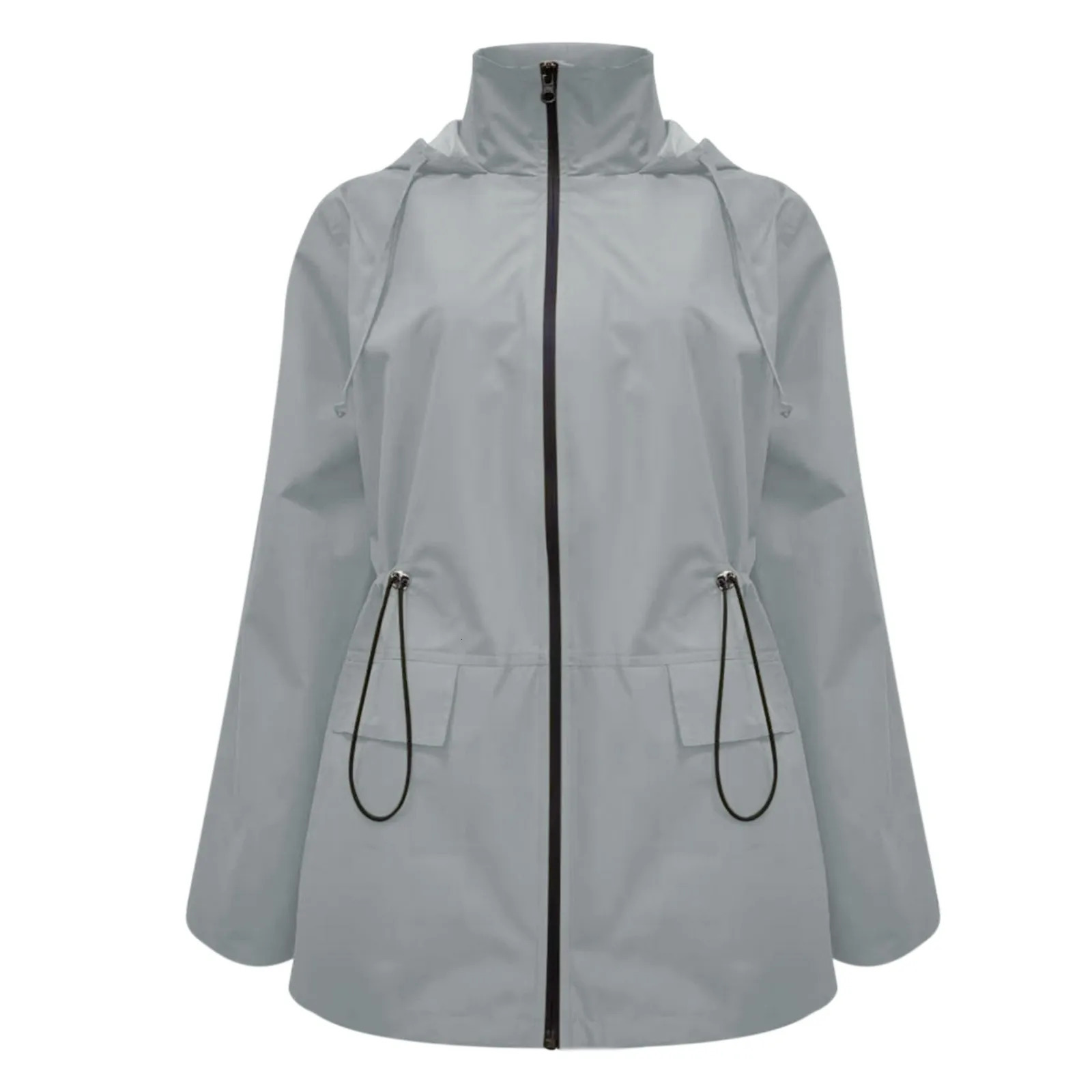 Jackets Women Plus Size Hooded Zipper Raincoat Outdoor Sports Windproof Jacket Casual Hiking Outerwear Coats Woman Clothing 250306