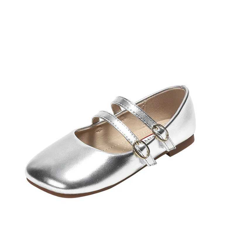 Girl Kids Leather Shoes Spring Autumn Fashion Square Toe Princess Dance Shoes Gold Silver Soft Sole Children Girls Shoes CSH1569T250306