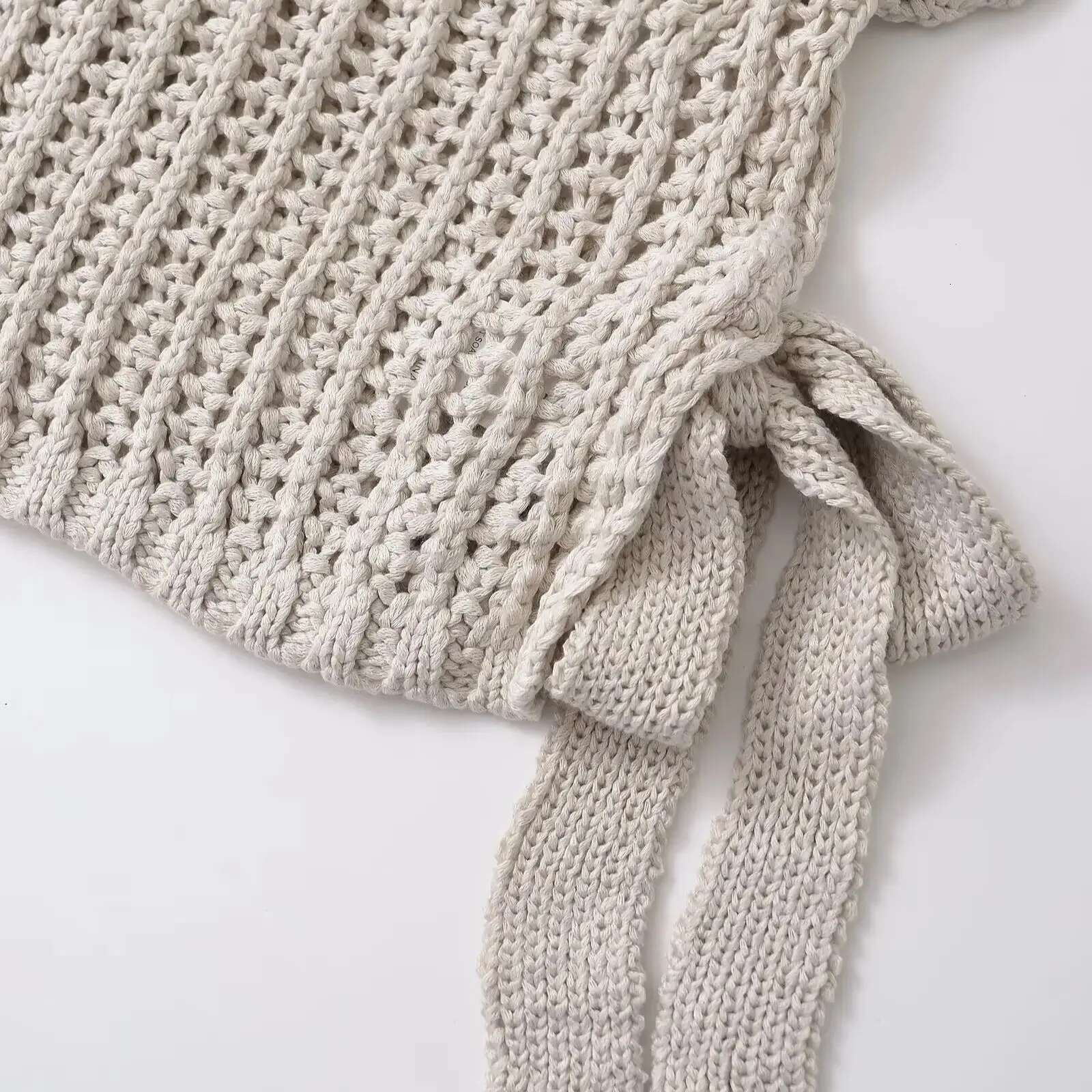 TRAF Hollow Out Knit Autumn Sweater For Transparent Short Top Beach Pullover Women Clothing 2142116