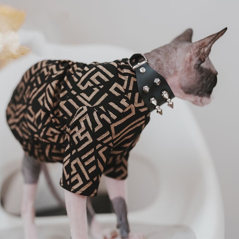 Designer Style Sphynx Hairless Cat Fashion Breathable Summer Cotton Shirts Pet Clothes,Round Collar Vest Kitten Shirts, Hairless Cats Apparel XL
