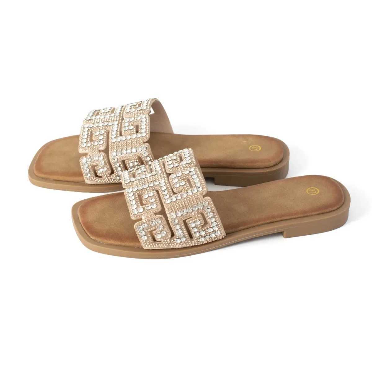 KM-ROYA New 2025 Casual Flat H Wen Slippers Summer Crystal Diamond Vai Outdoor Slides Shoes Y250306