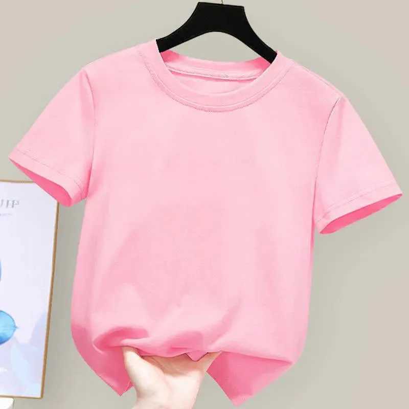 180gsm Fabric 100% Cotton Children Boy Girl T shirt 2024 New Summer Women Short Sleeve T-Shirt Cute Style White Solid Color TopsT250306
